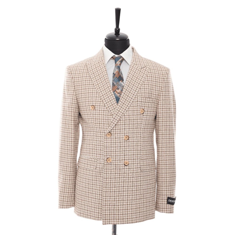 Double Breasted Jacket, Gingham Cream by Derman Suits